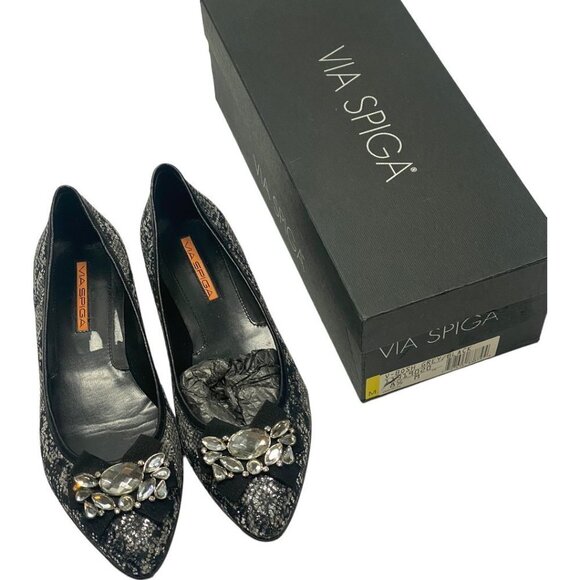 Via Spiga Black Sequin Flat Holiday Shoes V-Bosh 11319020 Size 8.5 New in Box - Picture 1 of 9